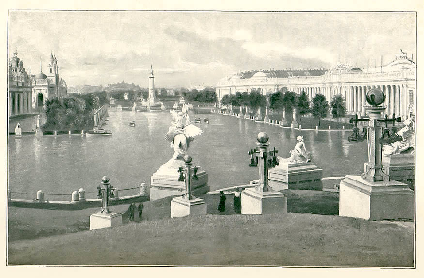 General view of The Grand Basin and The Plaza of St. Louis, one of the beautiful vistas of The Exposition.