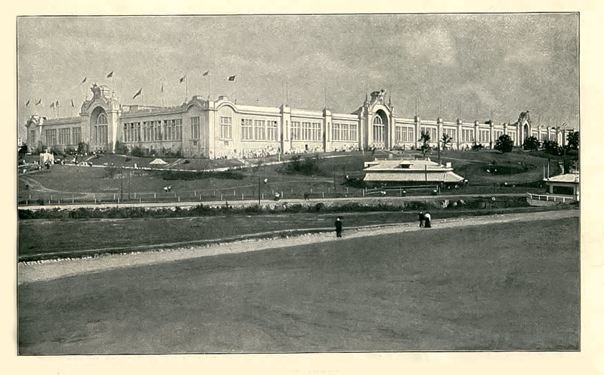 The Palace of Agriculture, covering Twenty acres - so large that it looks like a streak on the horizon. It cannot be illustrated to convey any idea of its size.