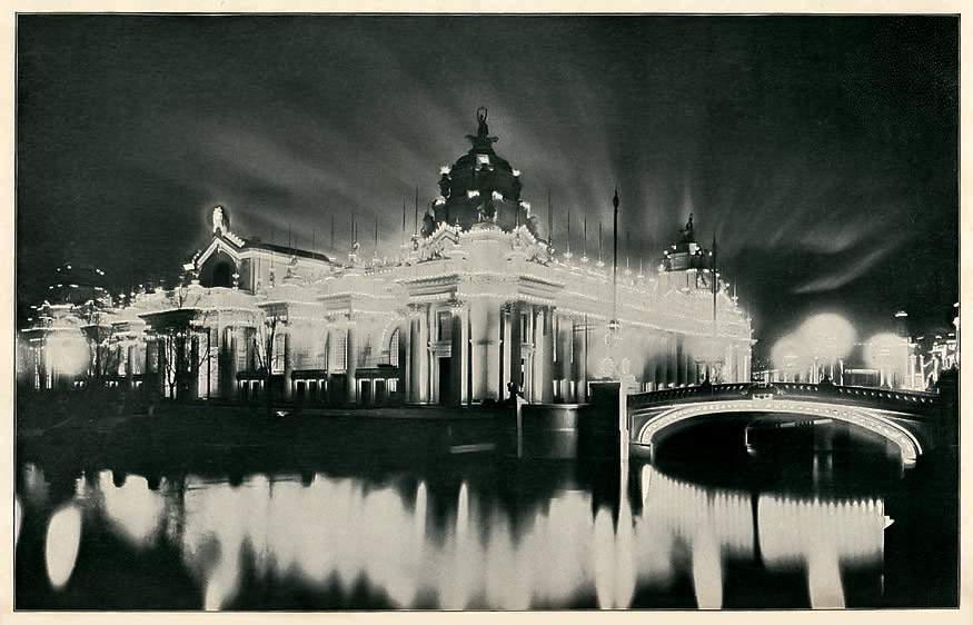 The Palace of Electricity at night.